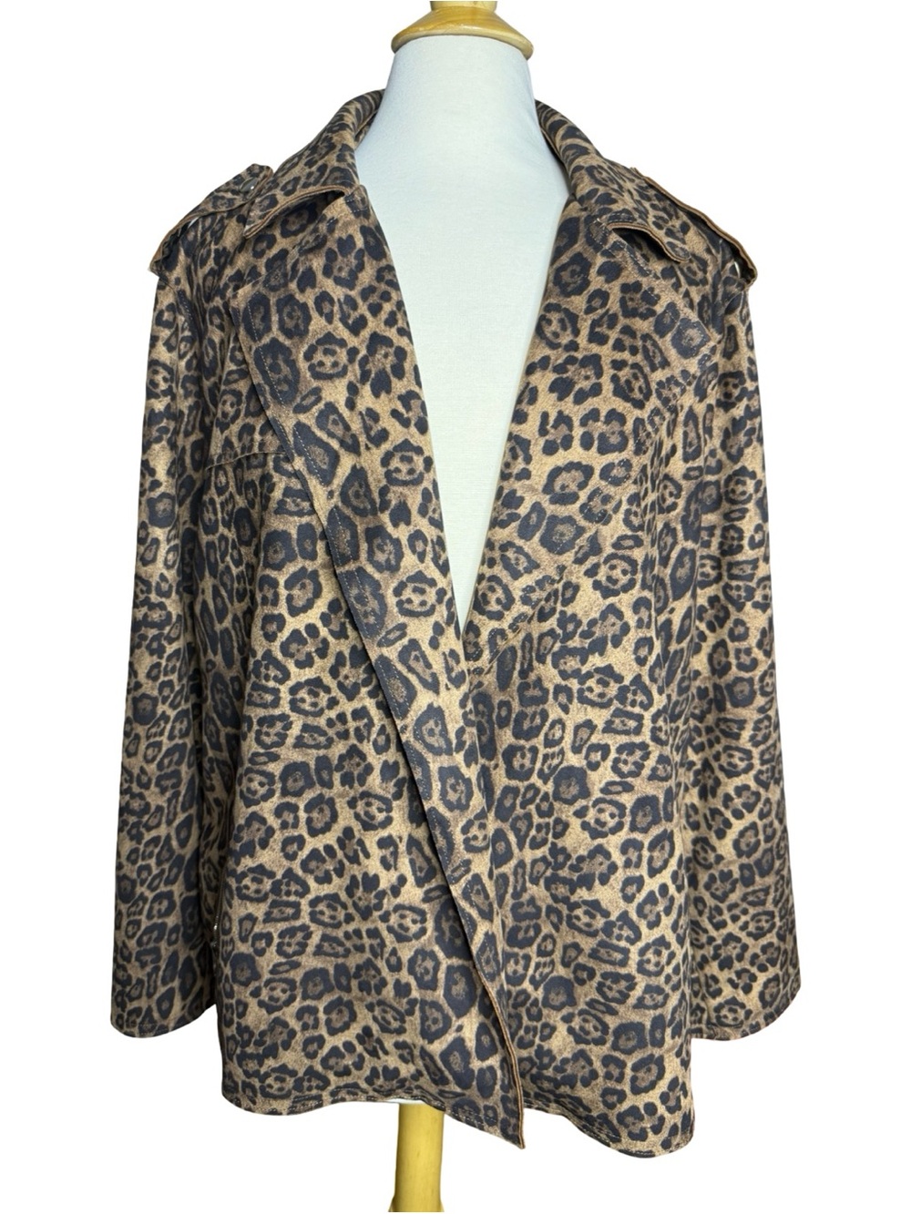 Philosophy Woman 3X Leopard Print Open Front Jacket Blazer Brown Stretch